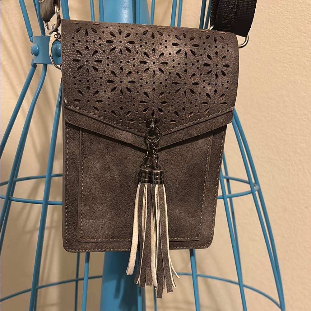 Elegant Brown Crossbody Bag with Tassel
